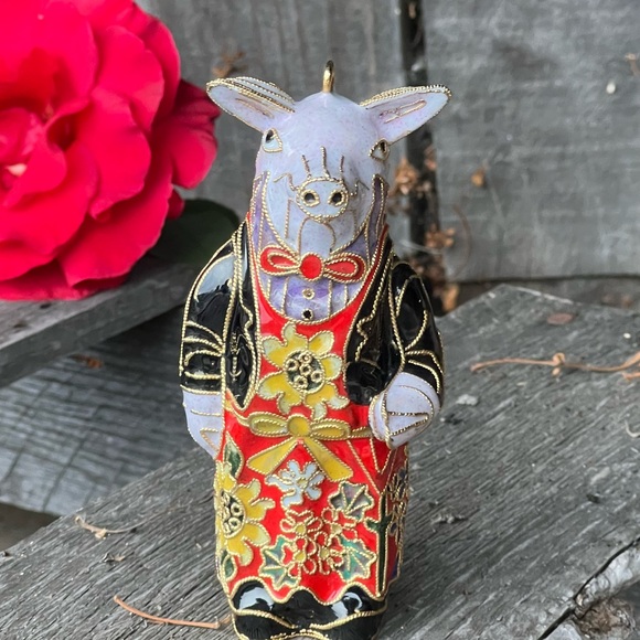 VINTAGE Cloisonne enamel pig figurine ornament|5” tall - Picture 5 of 10